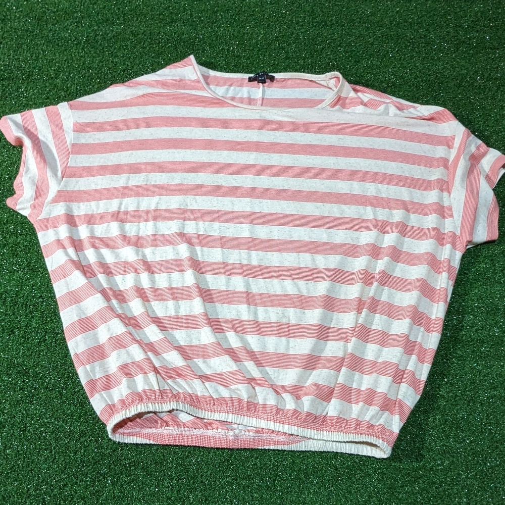 Lane Bryant size 14/16 women's heather gray and coral striped elastic bottom top